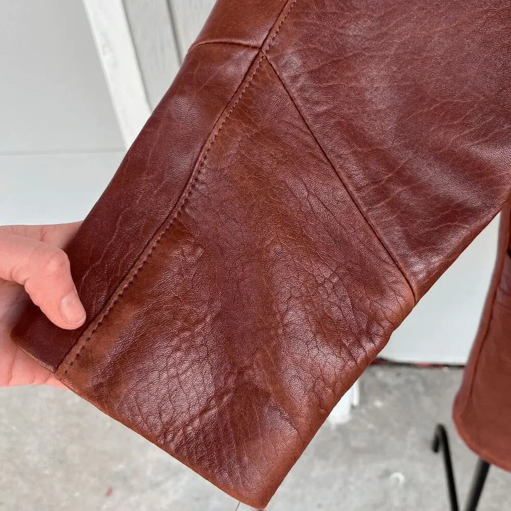 Vintage 70s Reed Sportswear Cognac Leather Coat L–XXL Western Rodeo Boho USA